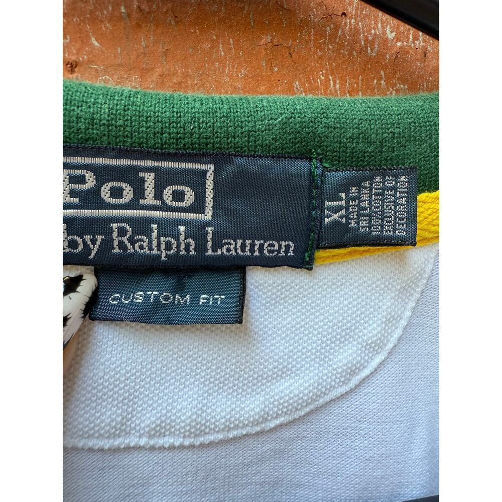 Polo Ralph Lauren Big Pony Diagonal Stripe Polo Shirt White Green Navy XL - Picture 2 of 6
